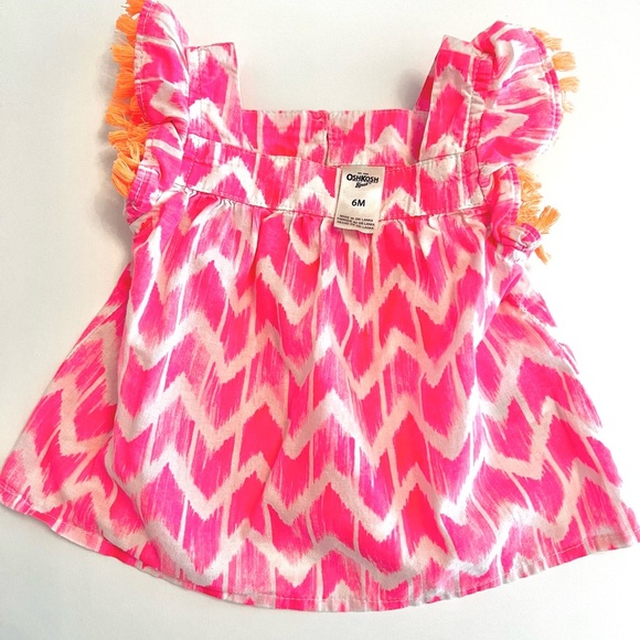OshKosh B'gosh Pink & Orange Flutter Sleeve Blouse Baby Girl 6-9 mths - LIKE NEW - Picture 3 of 4
